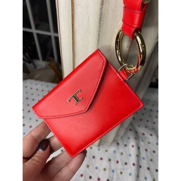 Tod’s Red Leather Cardholder with Gold-Tone Key Ring - Picture 2 of 3